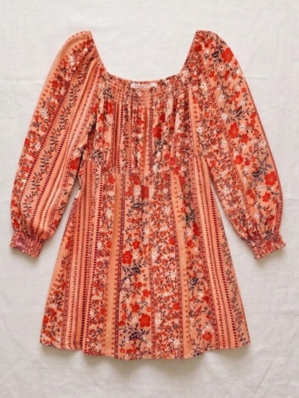 ✨️ Peach Floral Long-Sleeve Boho Dress